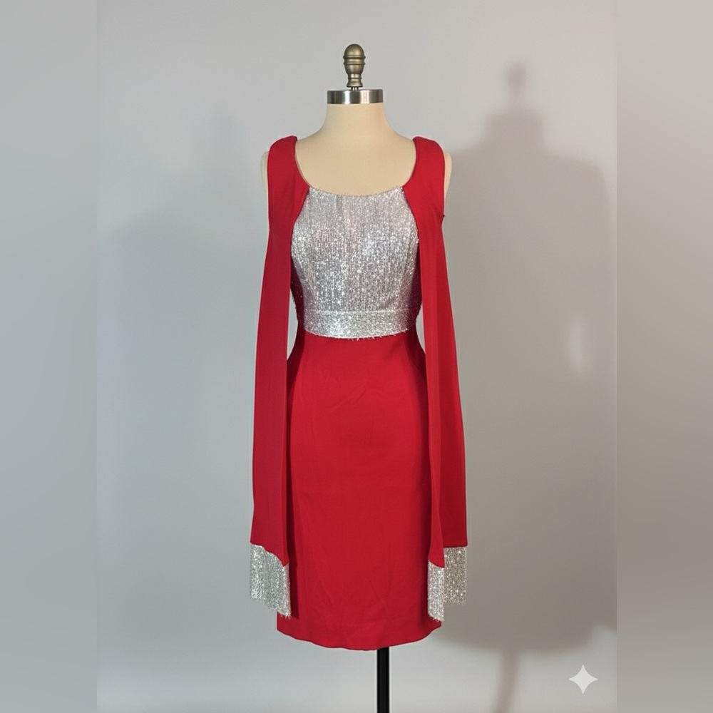 Stunning vibrant red and silver 60's cocktail dress!